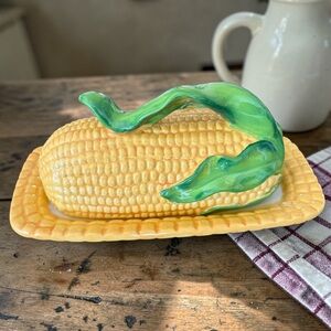 Temptations Yellow & Green Corn Butter Dish